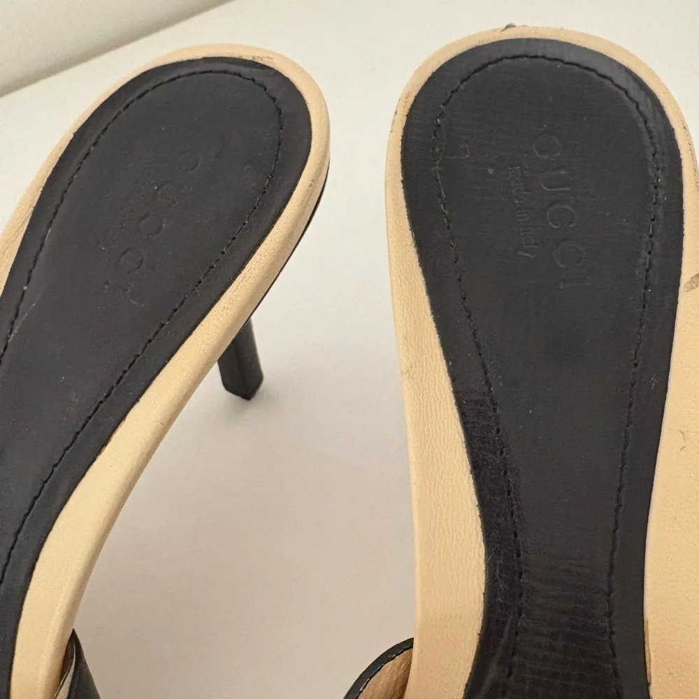 Gucci Black Strappy Kitten Heels with Gold Buckle Detail - Picture 9 of 10